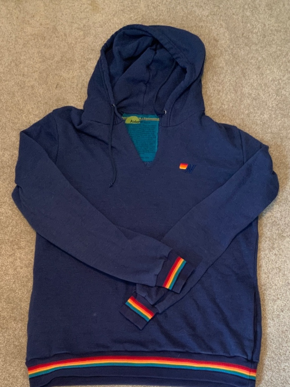 Aviator Nation Navy Hoodie with Rainbow Trim
